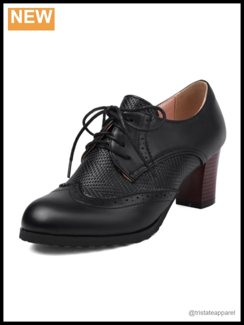 Women's Chunky Block Heel Wingtip Oxfords Lace Up Brogues Pumps